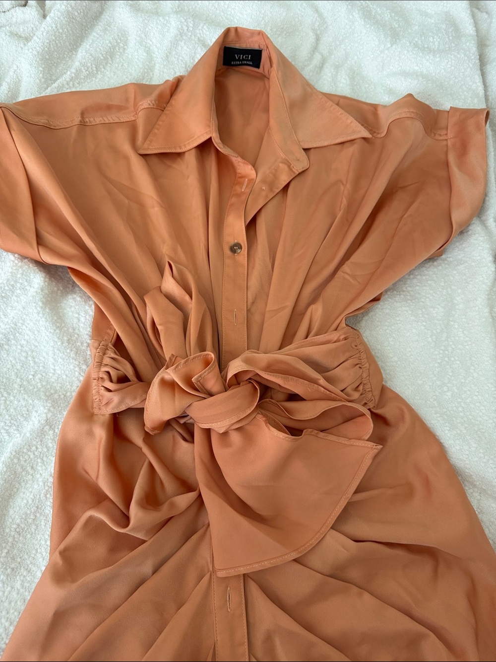 Vici Peach Button-Front Tie-Waist Blouse
